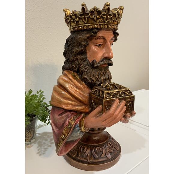 Vtg Resin Clay Wiseman Gift Pillar Candle Holder Bust Figurine Statue Pedestal - Picture 3 of 10